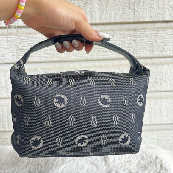 HUNTING WORLD Navy Blue Made in Italy Hobo Baguette Handbag Monogram - Picture 7 of 13